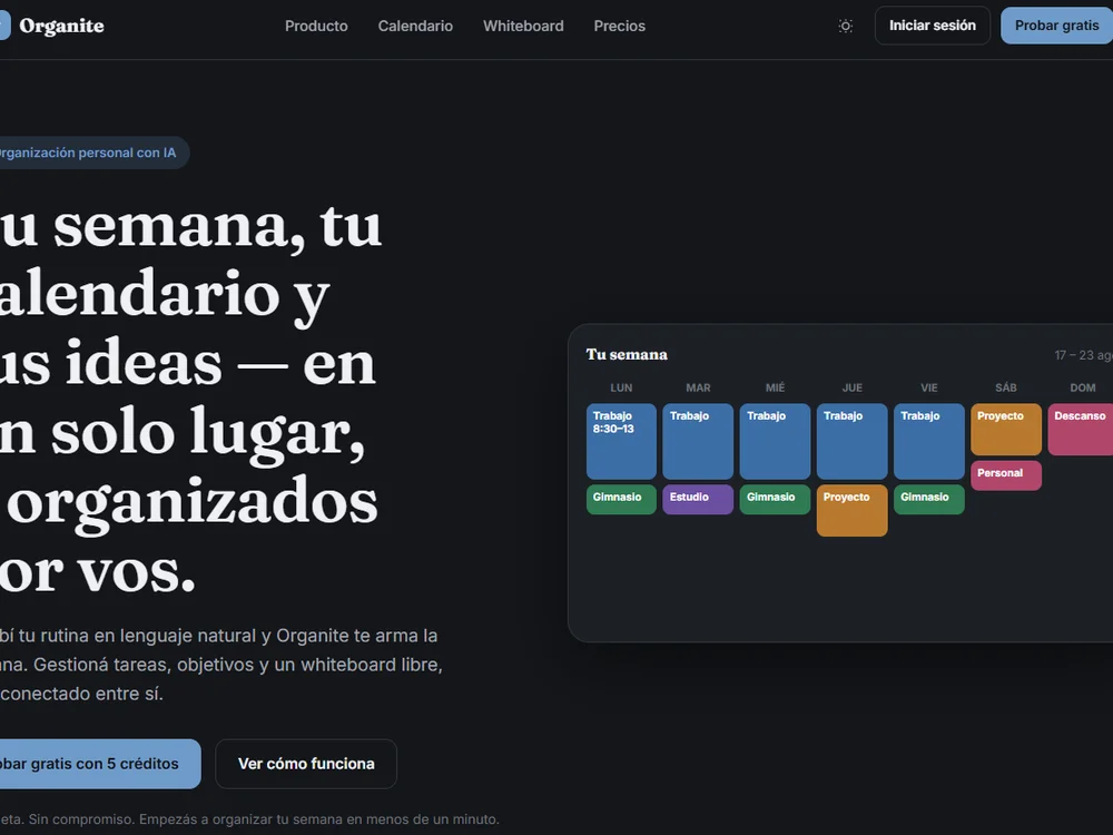Organite: calendario semanal con rutinas organizadas